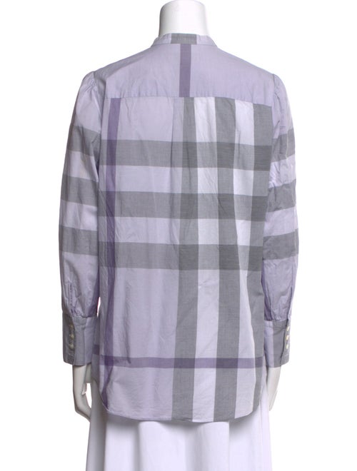 Burberry Plaid Print Mock Neck Button-Up Top