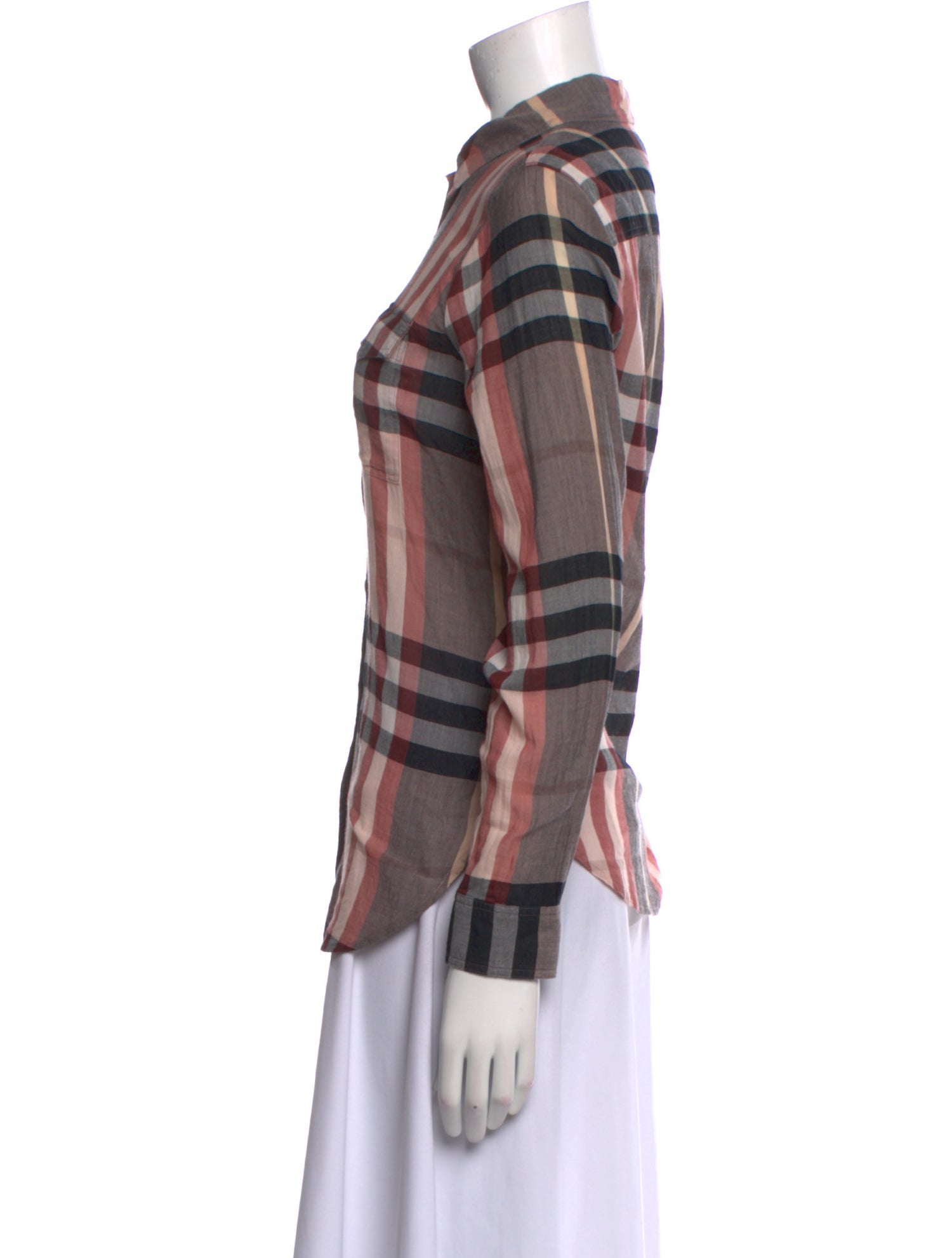 Burberry Plaid Print Long Sleeve Button-Up Top