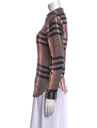Burberry Plaid Print Long Sleeve Button-Up Top