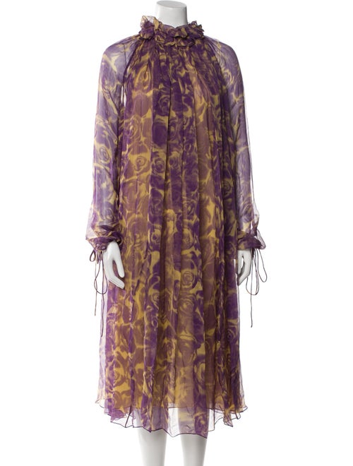 Burberry Floral Print Midi Length Dress