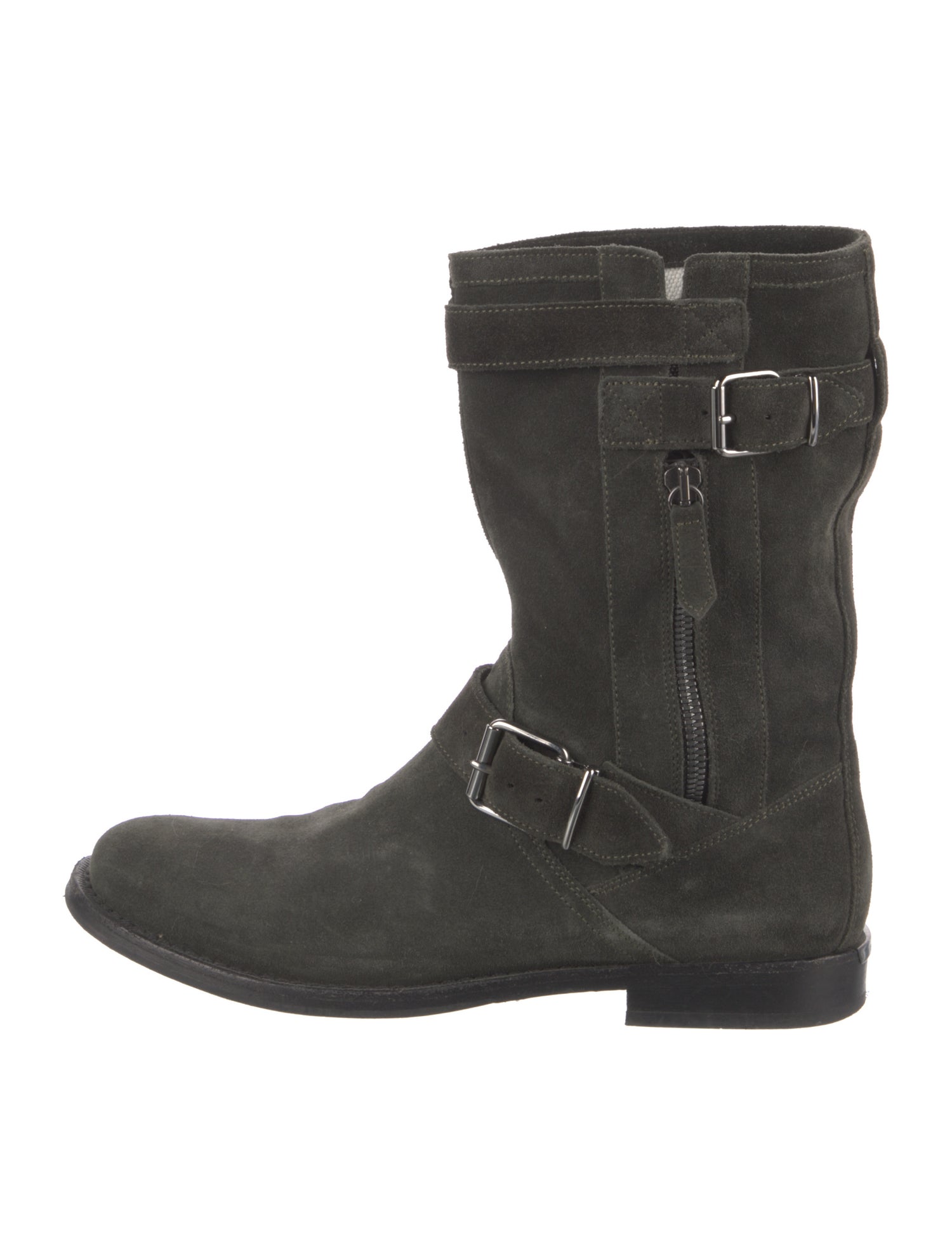 Burberry Exploded Check Pattern Suede Moto Boots