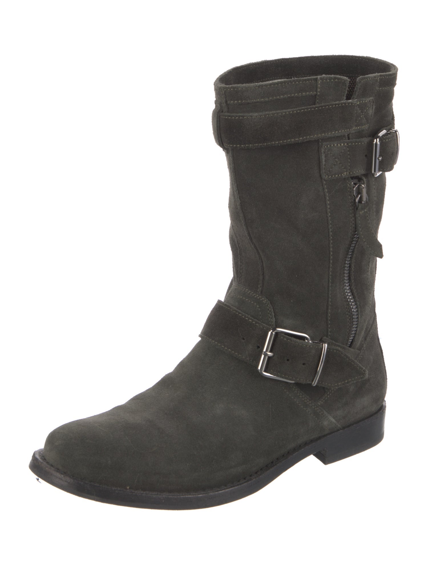 Burberry Exploded Check Pattern Suede Moto Boots