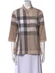 Burberry Brit Plaid Print Three-Quarter Sleeve Button-Up Top