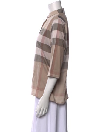 Burberry Brit Plaid Print Three-Quarter Sleeve Button-Up Top