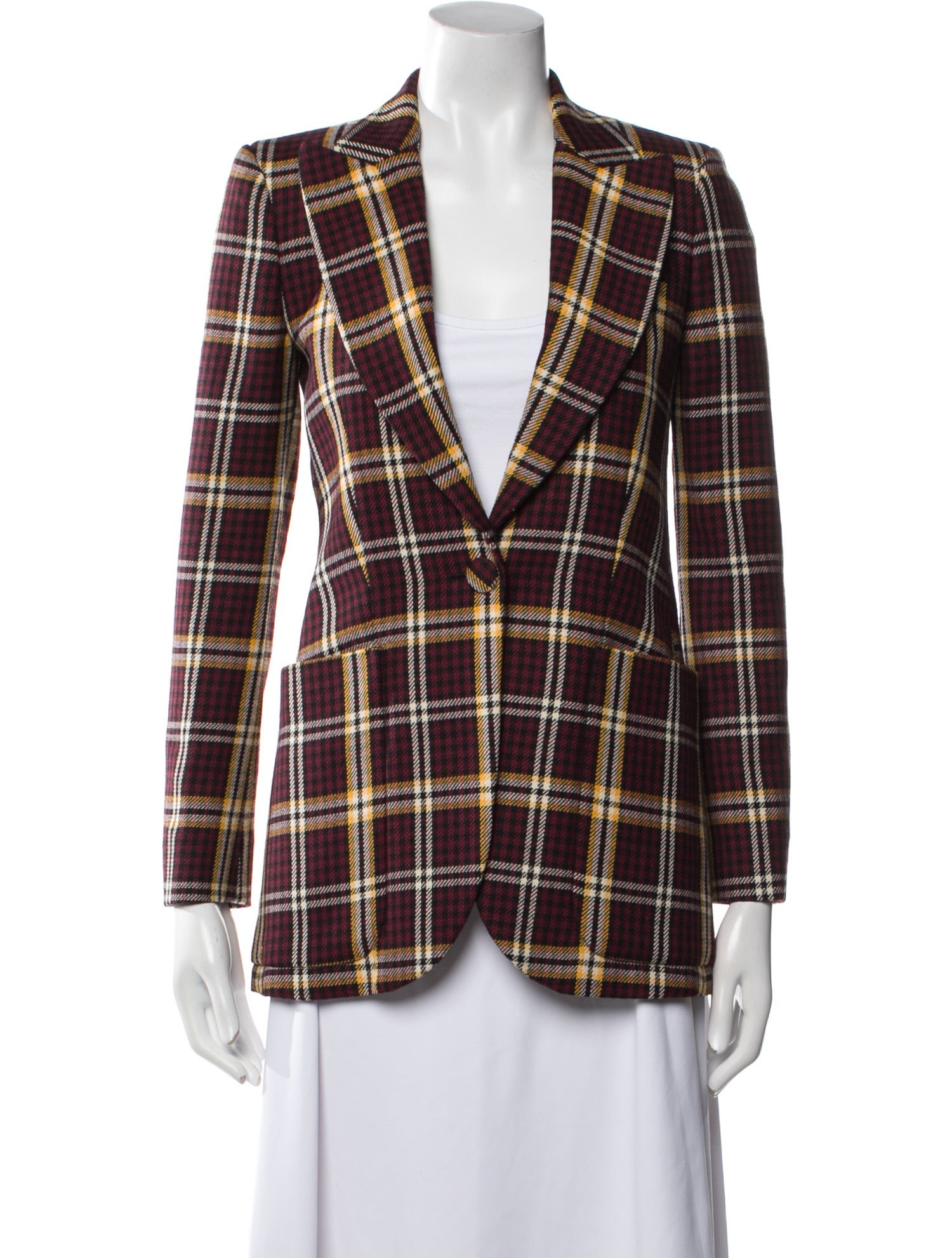 Burberry Wool Plaid Print Blazer