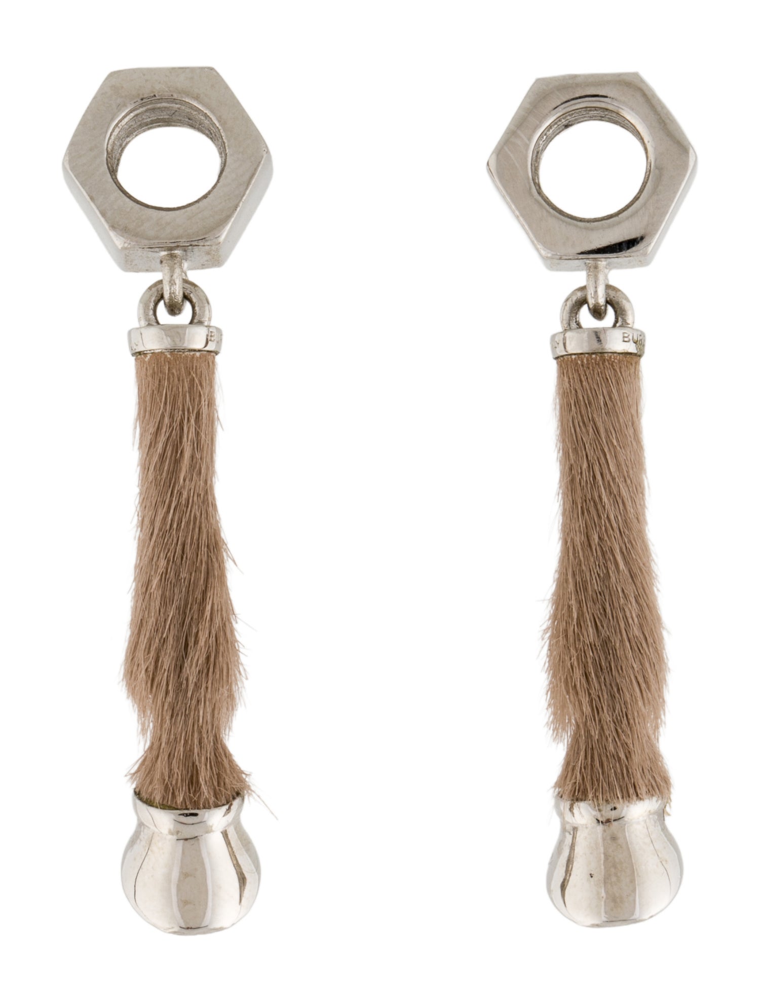 Burberry Hex Nut & Calf Hair Hoof Drop Earrings