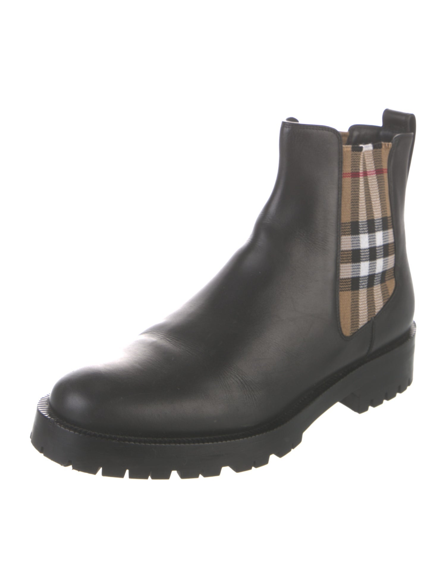 Burberry House Check Pattern Leather Chelsea Boots