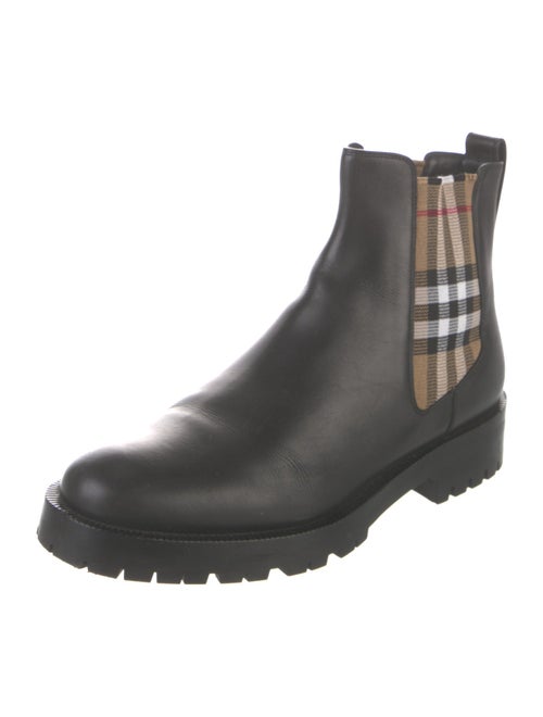 Burberry House Check Pattern Leather Chelsea Boots