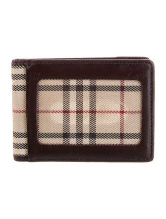 Burberry Leather Plaid Print Bifold Wallet