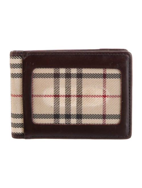 Burberry Leather Plaid Print Bifold Wallet
