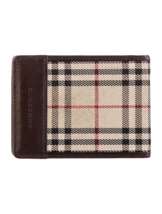 Burberry Leather Plaid Print Bifold Wallet