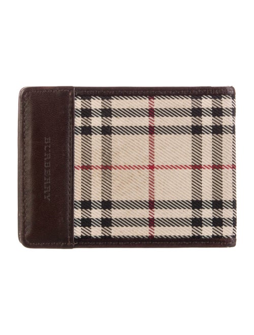 Burberry Leather Plaid Print Bifold Wallet