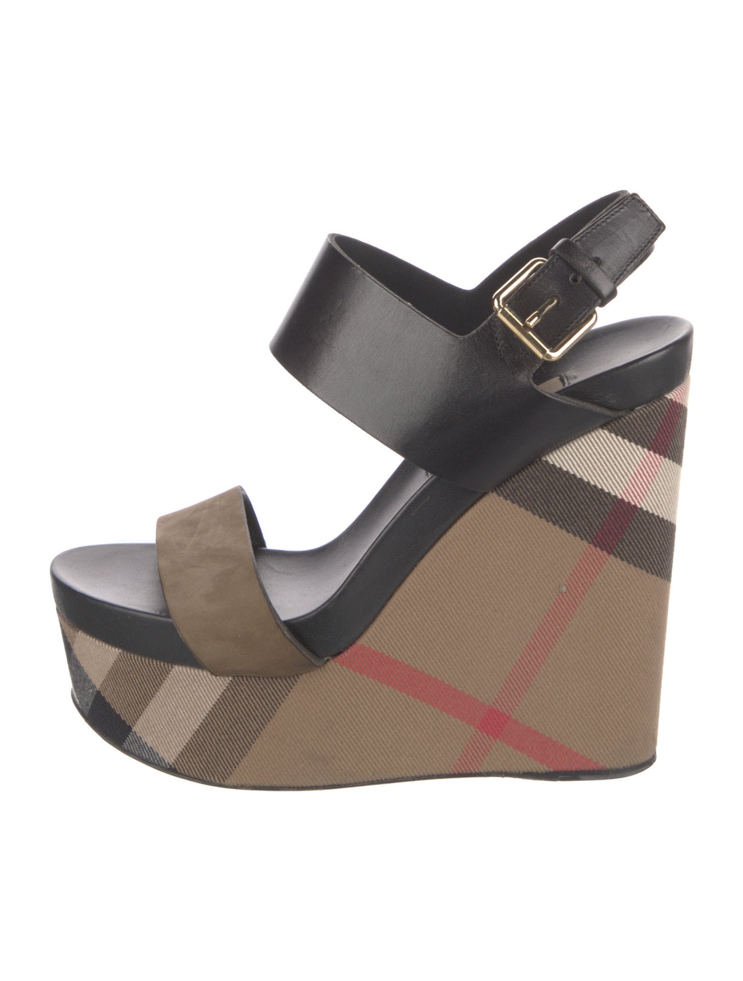 Burberry Nova Check Pattern Leather Slingback Sandals