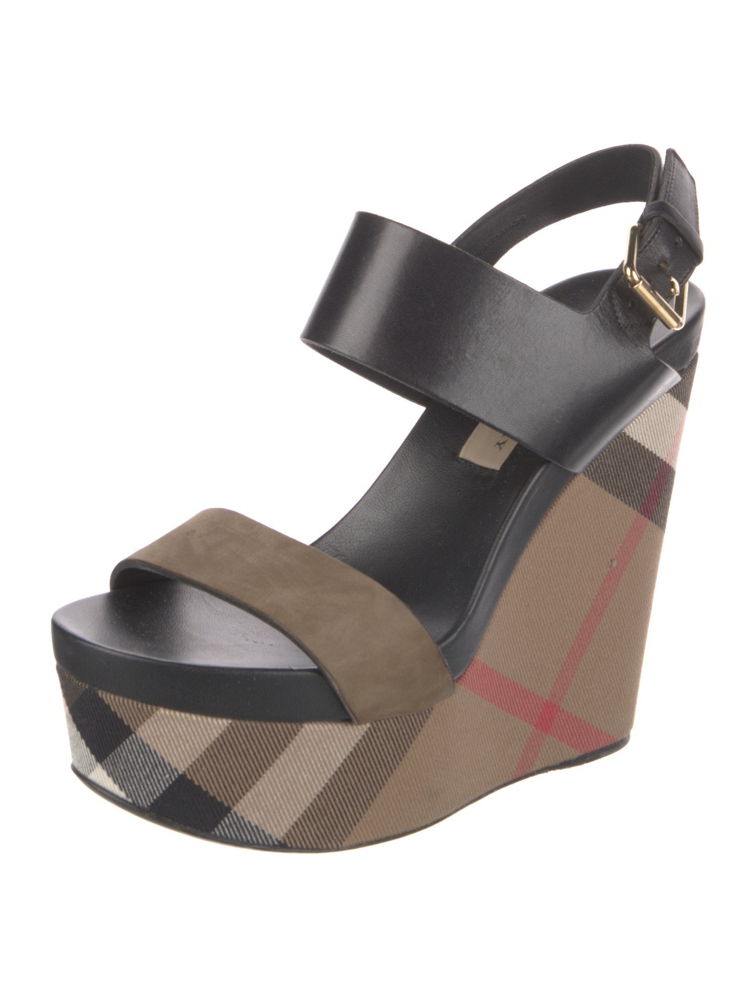 Burberry Nova Check Pattern Leather Slingback Sandals