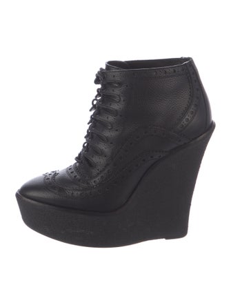 Burberry Prorsum Brogue Wedge Booties Leather Lace-Up Boots