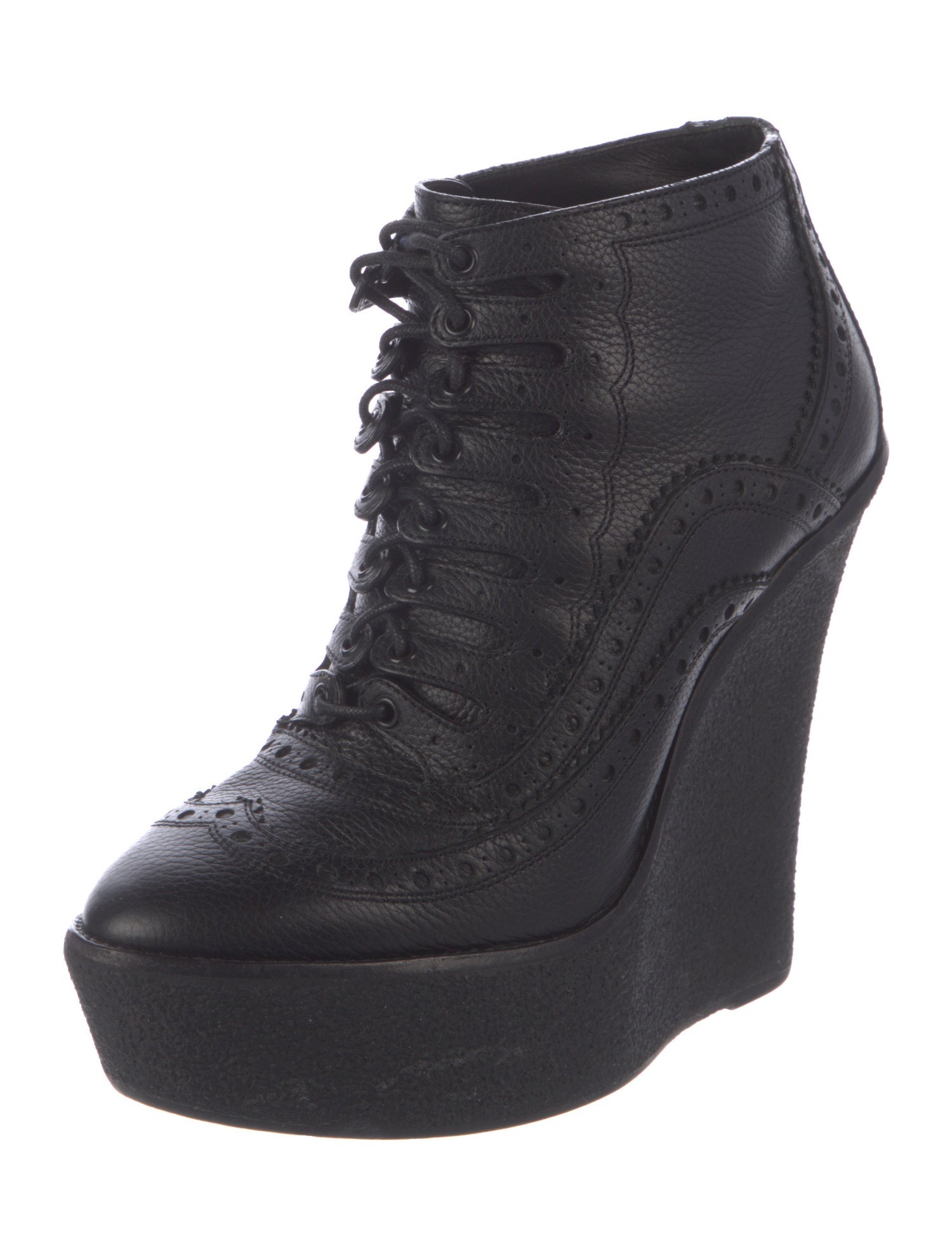 Burberry Prorsum Brogue Wedge Booties Leather Lace-Up Boots