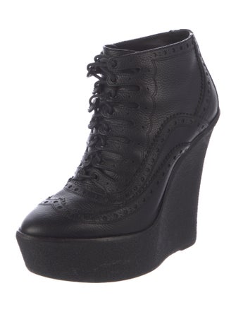Burberry Prorsum Brogue Wedge Booties Leather Lace-Up Boots