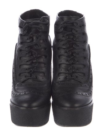 Burberry Prorsum Brogue Wedge Booties Leather Lace-Up Boots