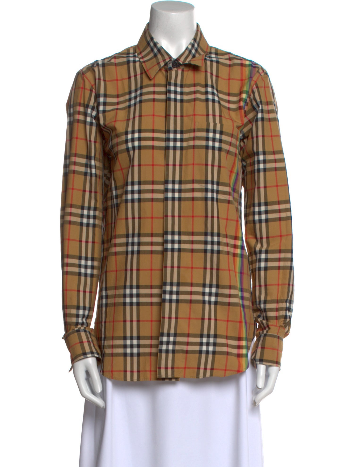 Burberry Plaid Print Long Sleeve Button-Up Top
