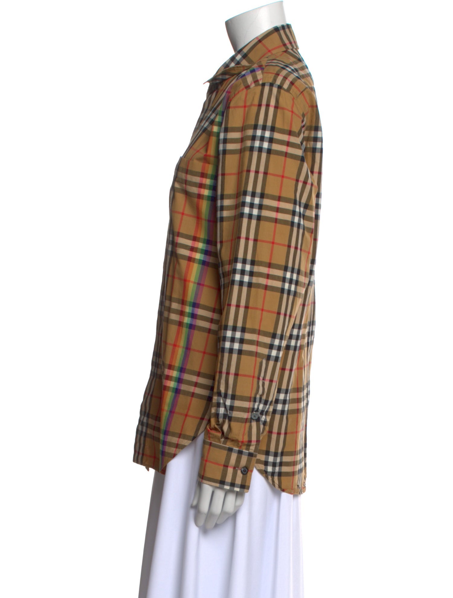 Burberry Plaid Print Long Sleeve Button-Up Top