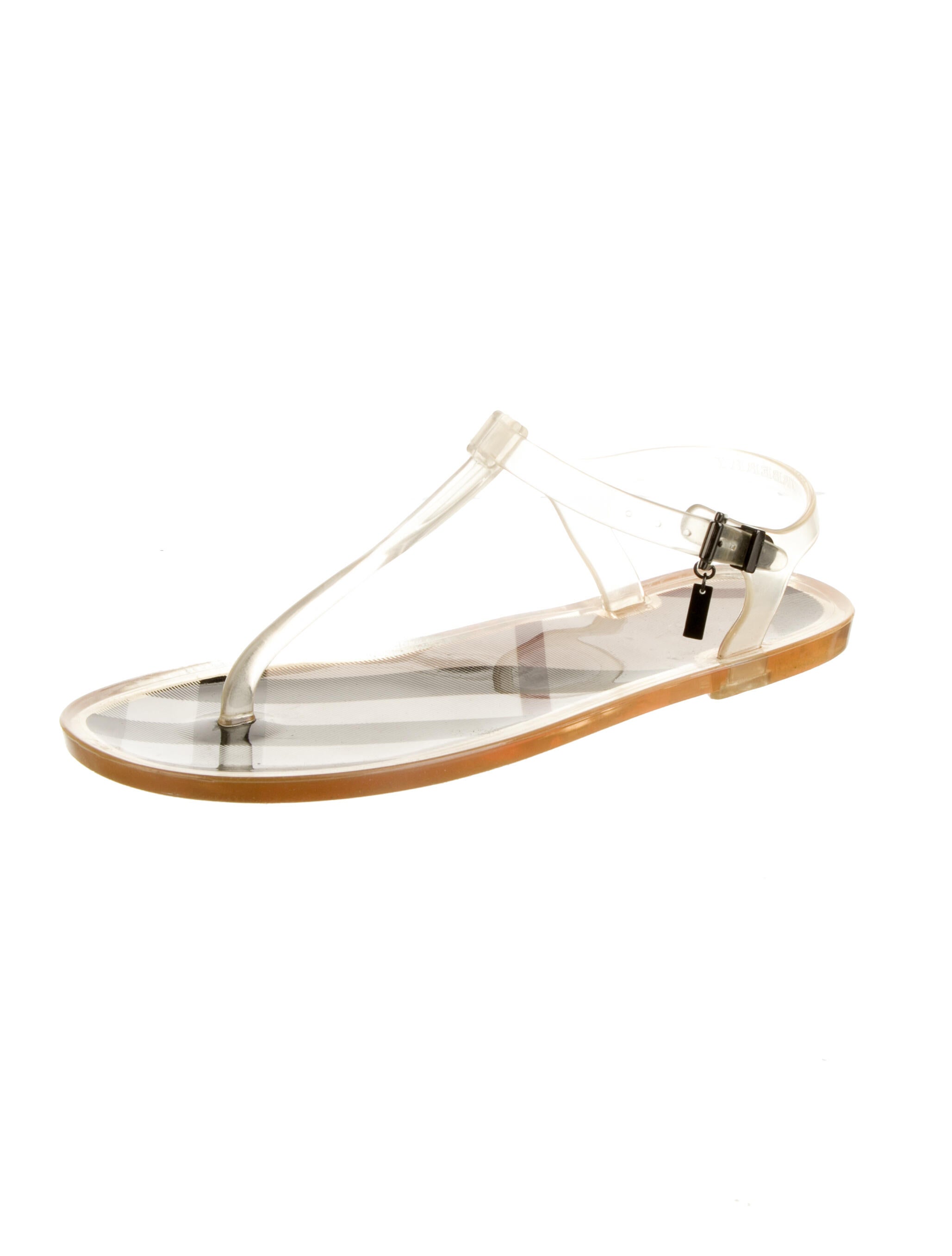 Burberry Super Nova Check Pattern Rubber T-Strap Sandals