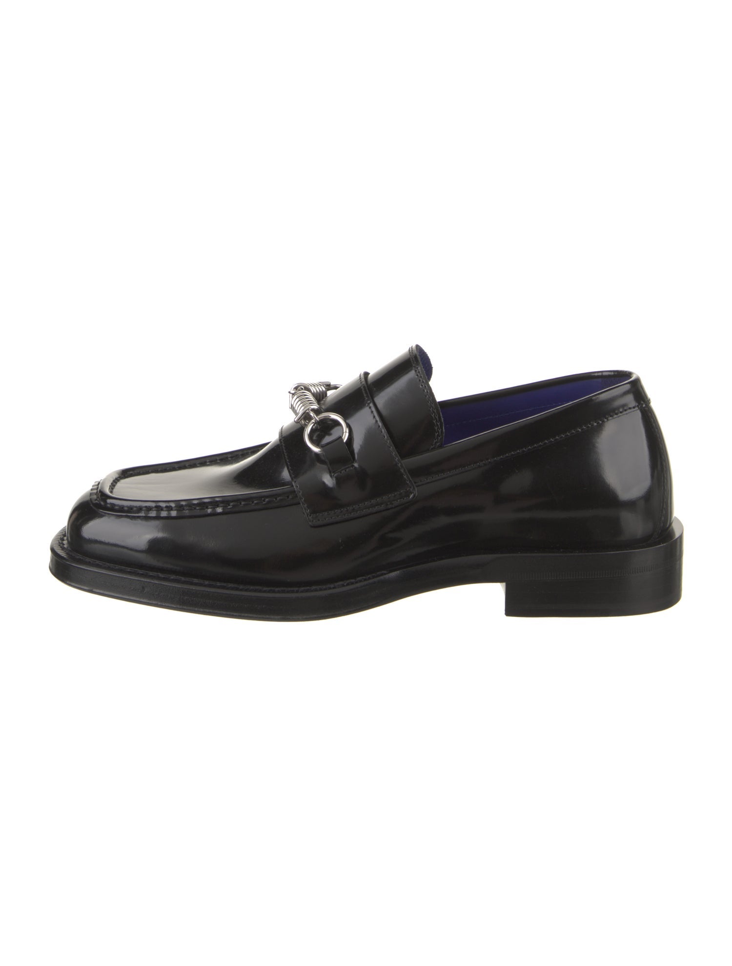 Burberry Patent Leather Chain-Link Accents Dress Loafers