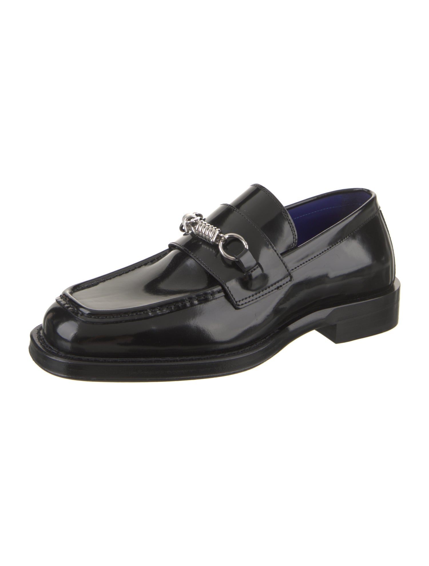 Burberry Patent Leather Chain-Link Accents Dress Loafers