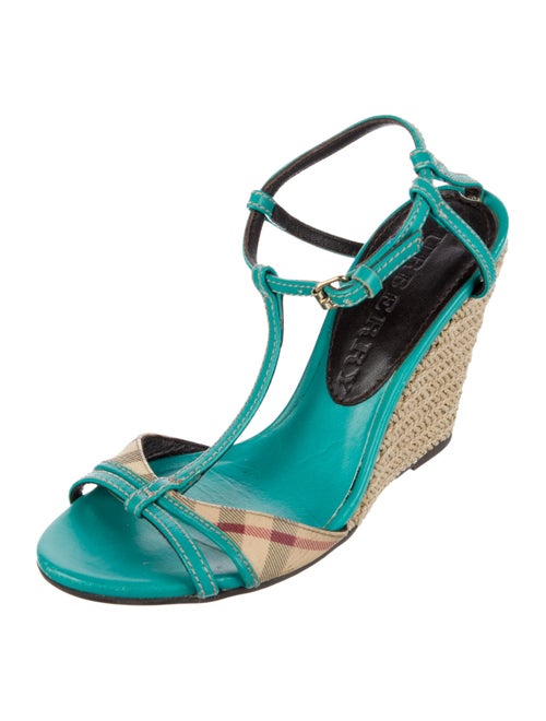 Burberry Exploded Check Pattern Leather T-Strap Sandals