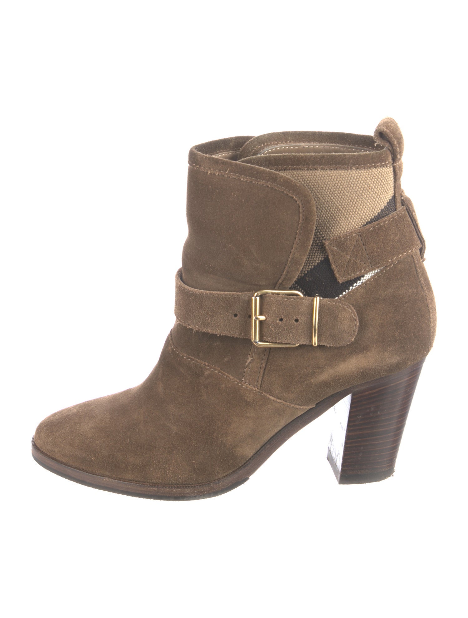 Burberry House Check Pattern Suede Moto Boots