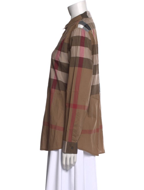 Burberry Plaid Print Long Sleeve Button-Up Top