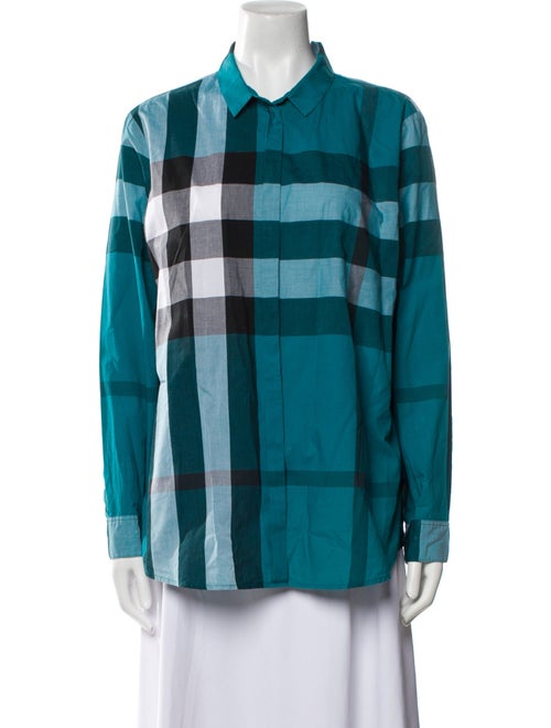 Burberry Plaid Print Long Sleeve Button-Up Top