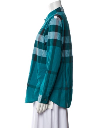 Burberry Plaid Print Long Sleeve Button-Up Top