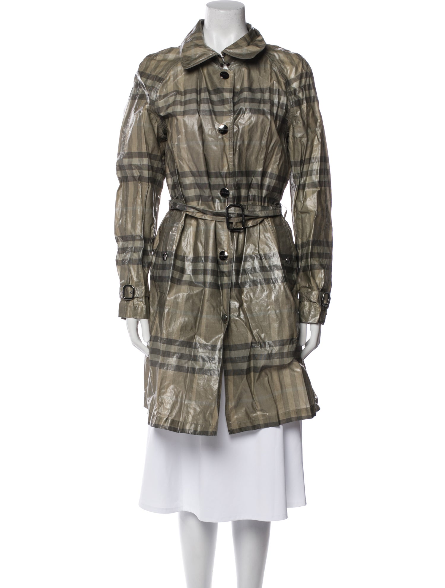 Burberry Plaid Print Trench Coat