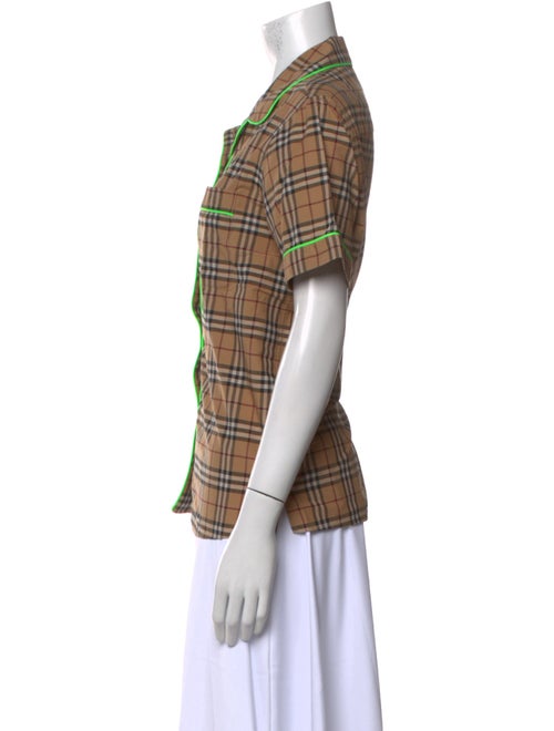 Burberry Plaid Print Short Sleeve Button-Up Top