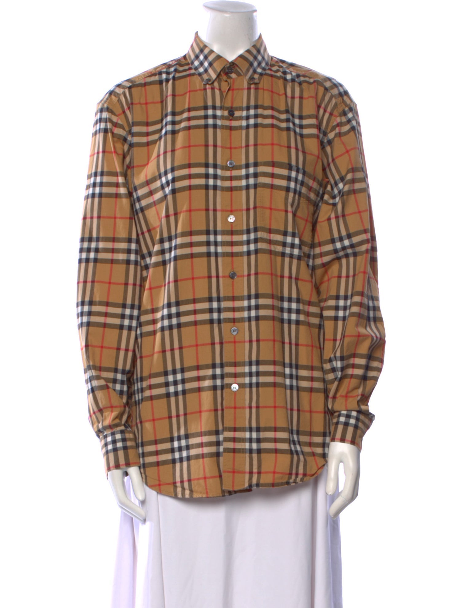 Burberry Plaid Print Long Sleeve Button-Up Top