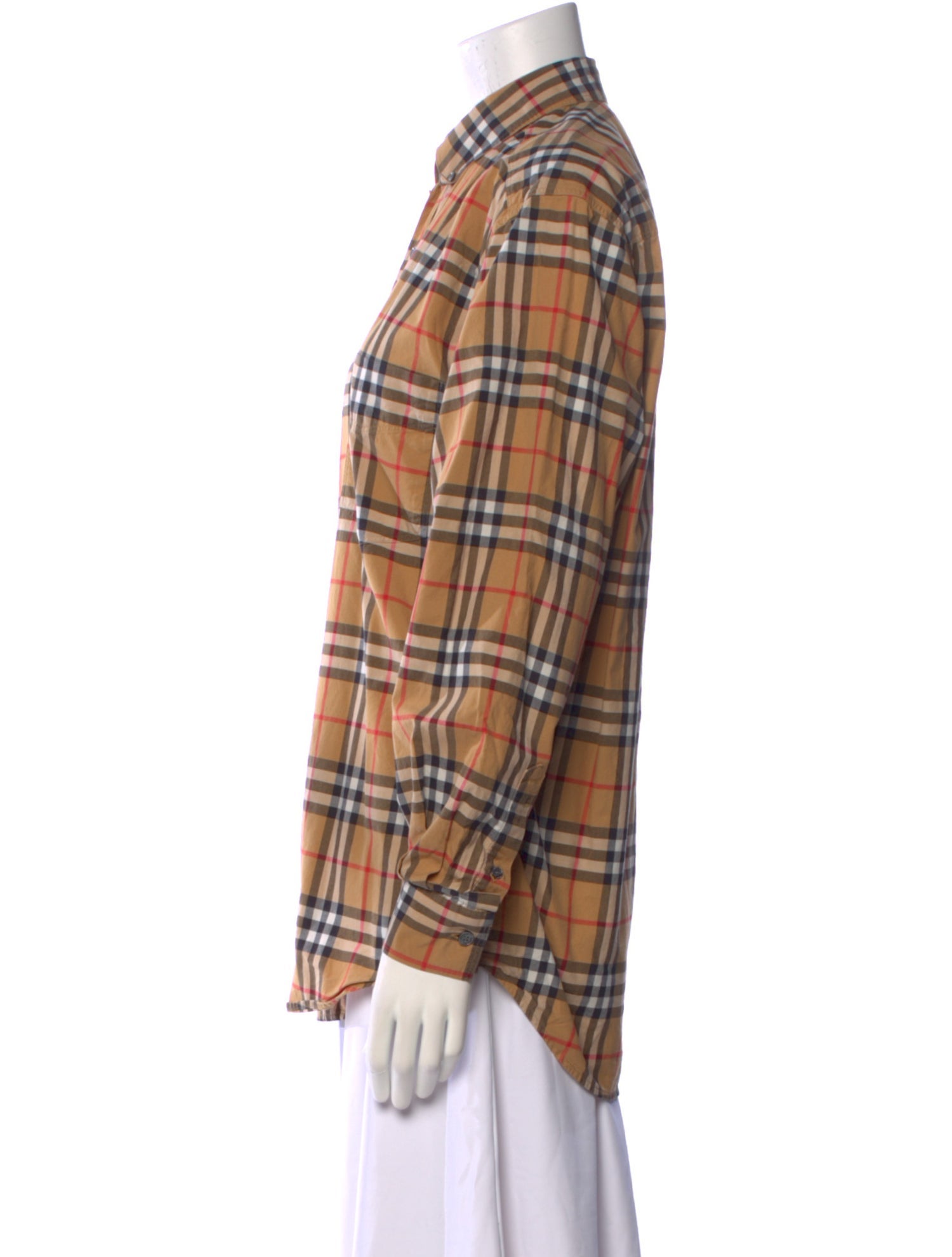 Burberry Plaid Print Long Sleeve Button-Up Top