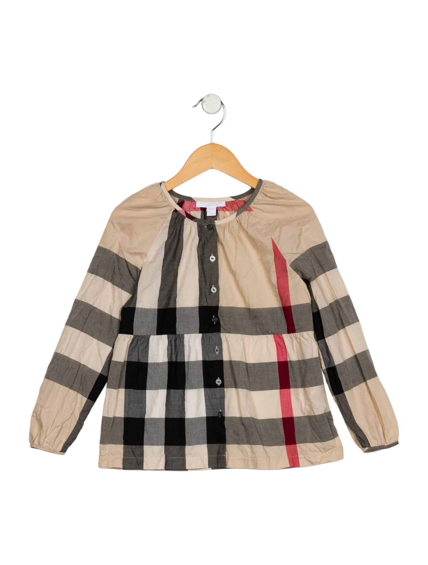 Burberry Girls' Patterned Long Sleeve Babydoll Top
