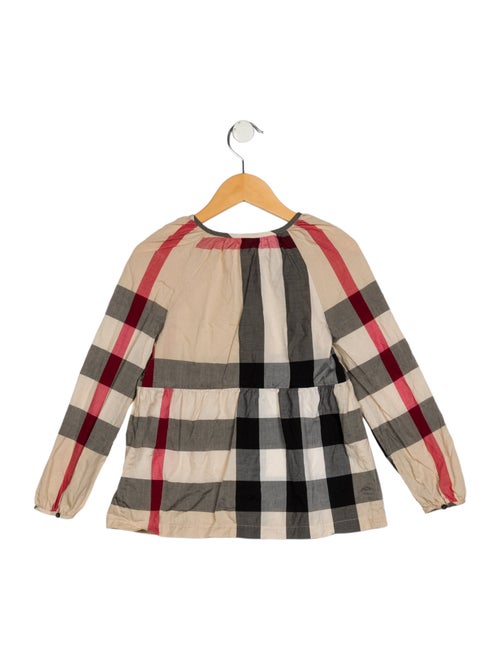 Burberry Girls' Patterned Long Sleeve Babydoll Top