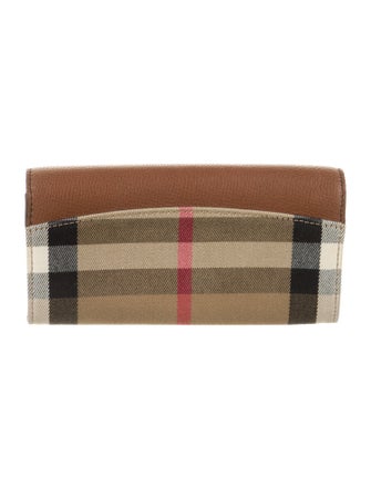 Burberry Canvas Plaid Print Continental Wallet