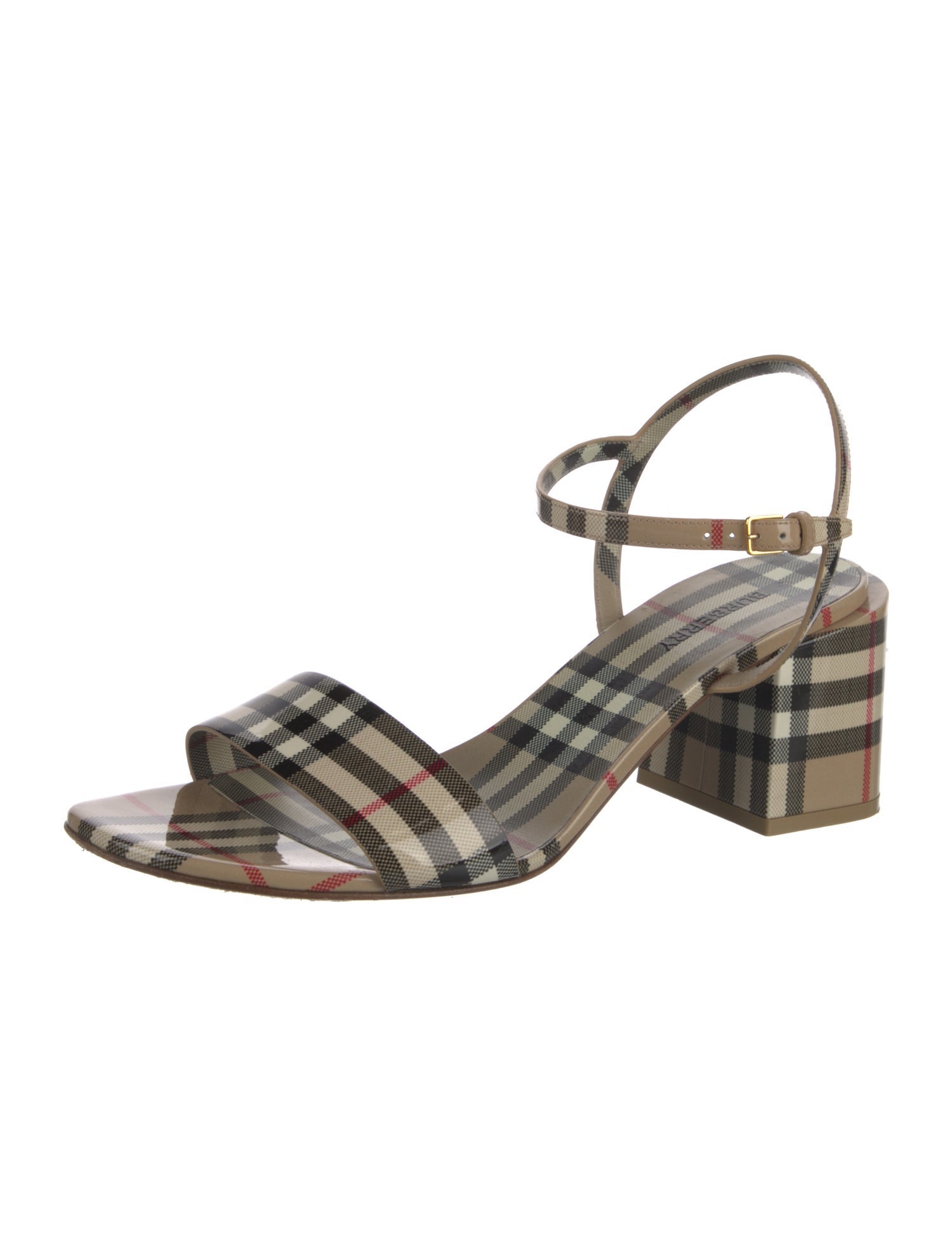 Burberry Nova Check Pattern Patent Leather Sandals