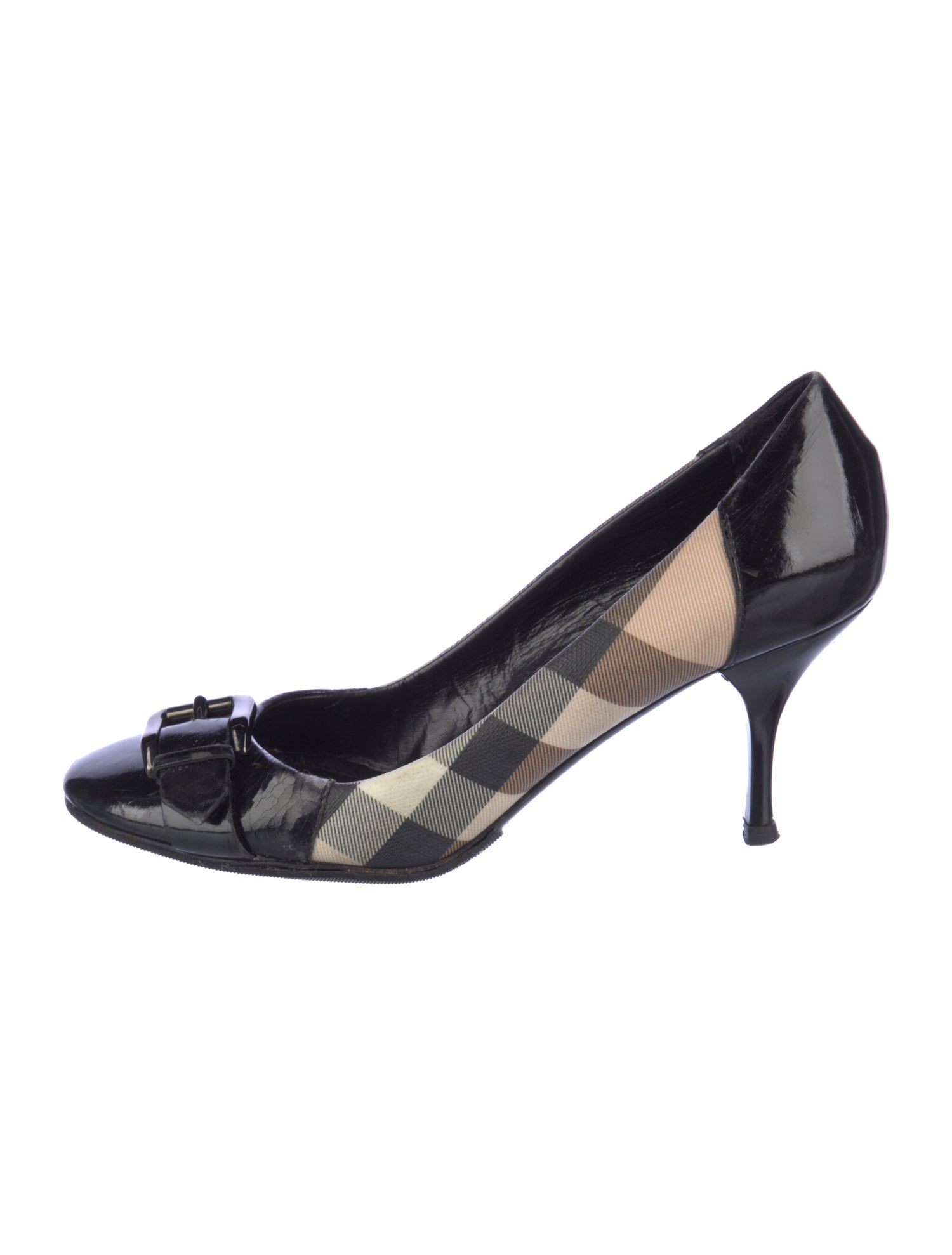 Burberry Nova Check Pattern Patent Leather Pumps