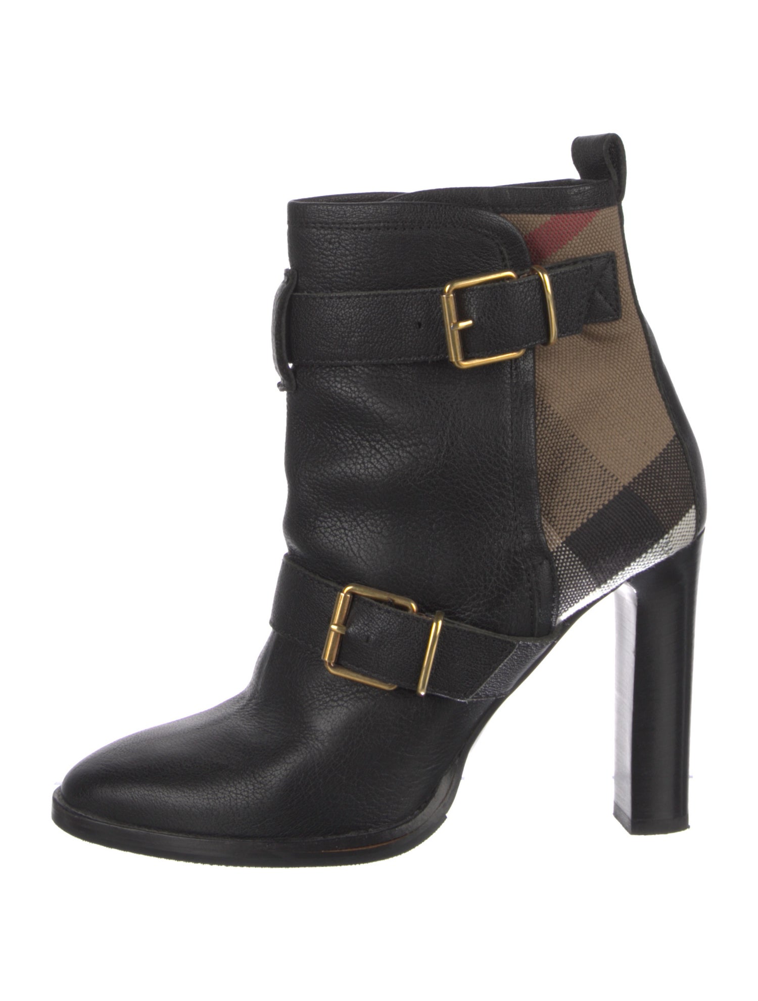 Burberry House Check Pattern Leather Moto Boots