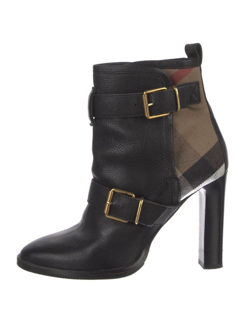 Burberry House Check Pattern Leather Moto Boots