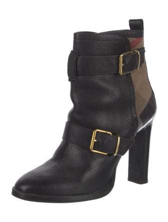 Burberry House Check Pattern Leather Moto Boots