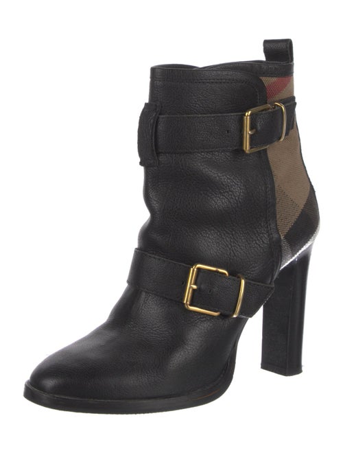 Burberry House Check Pattern Leather Moto Boots