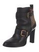 Burberry House Check Pattern Leather Moto Boots