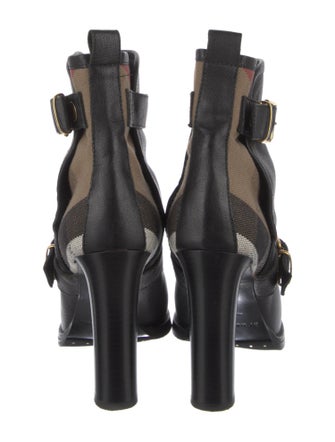 Burberry House Check Pattern Leather Moto Boots