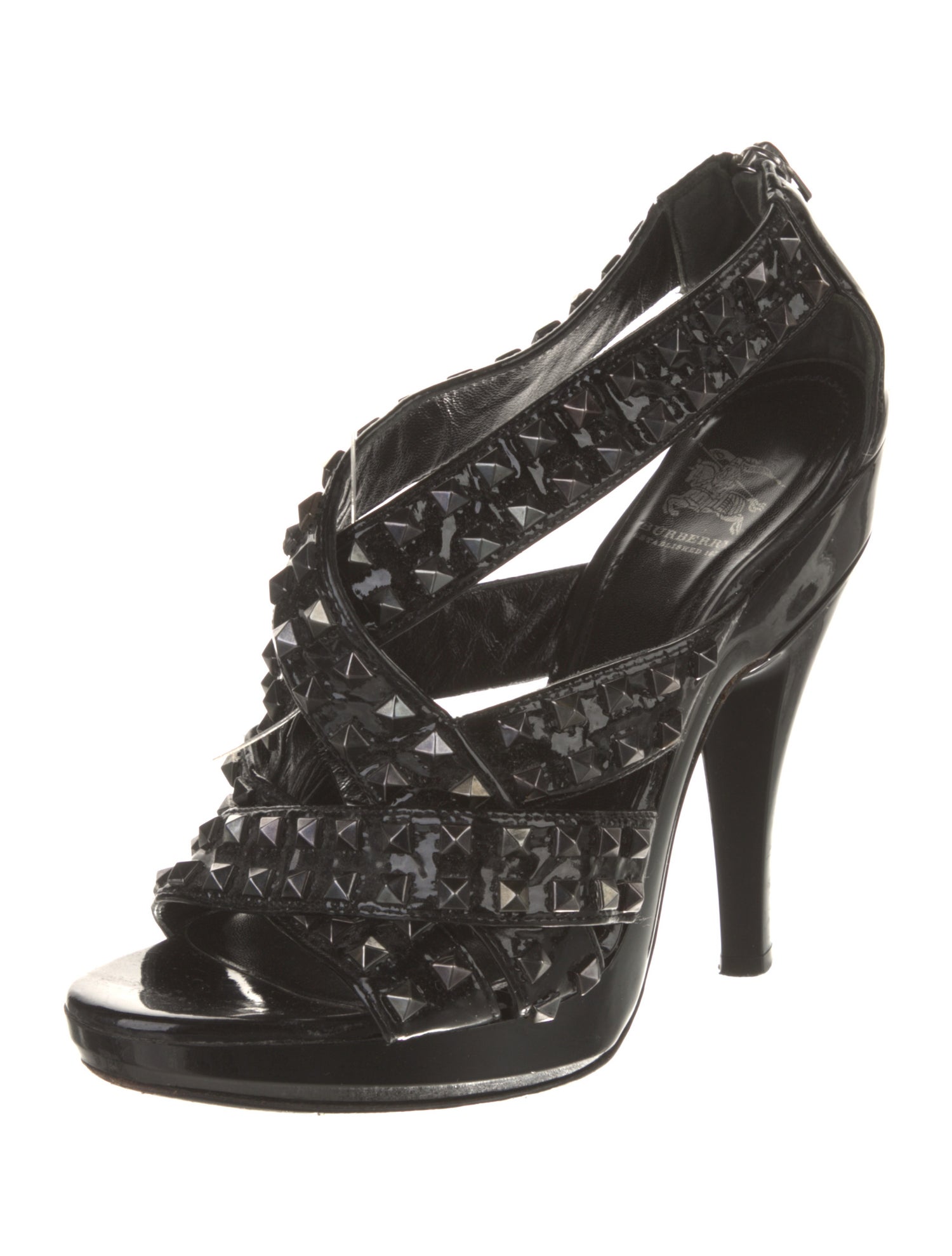 Burberry Spike Accents Patent Leather Sandals