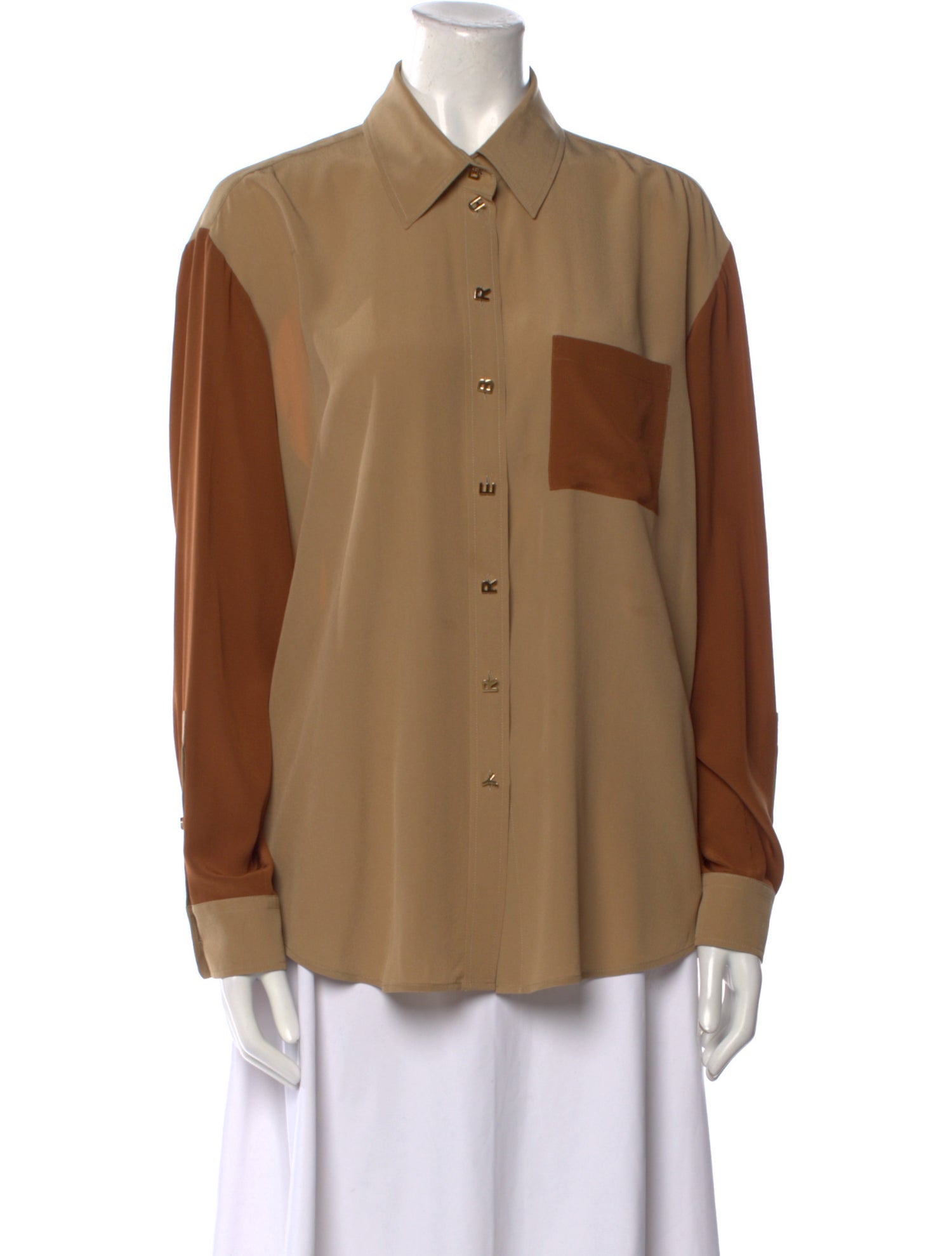 Burberry Silk Long Sleeve Button-Up Top
