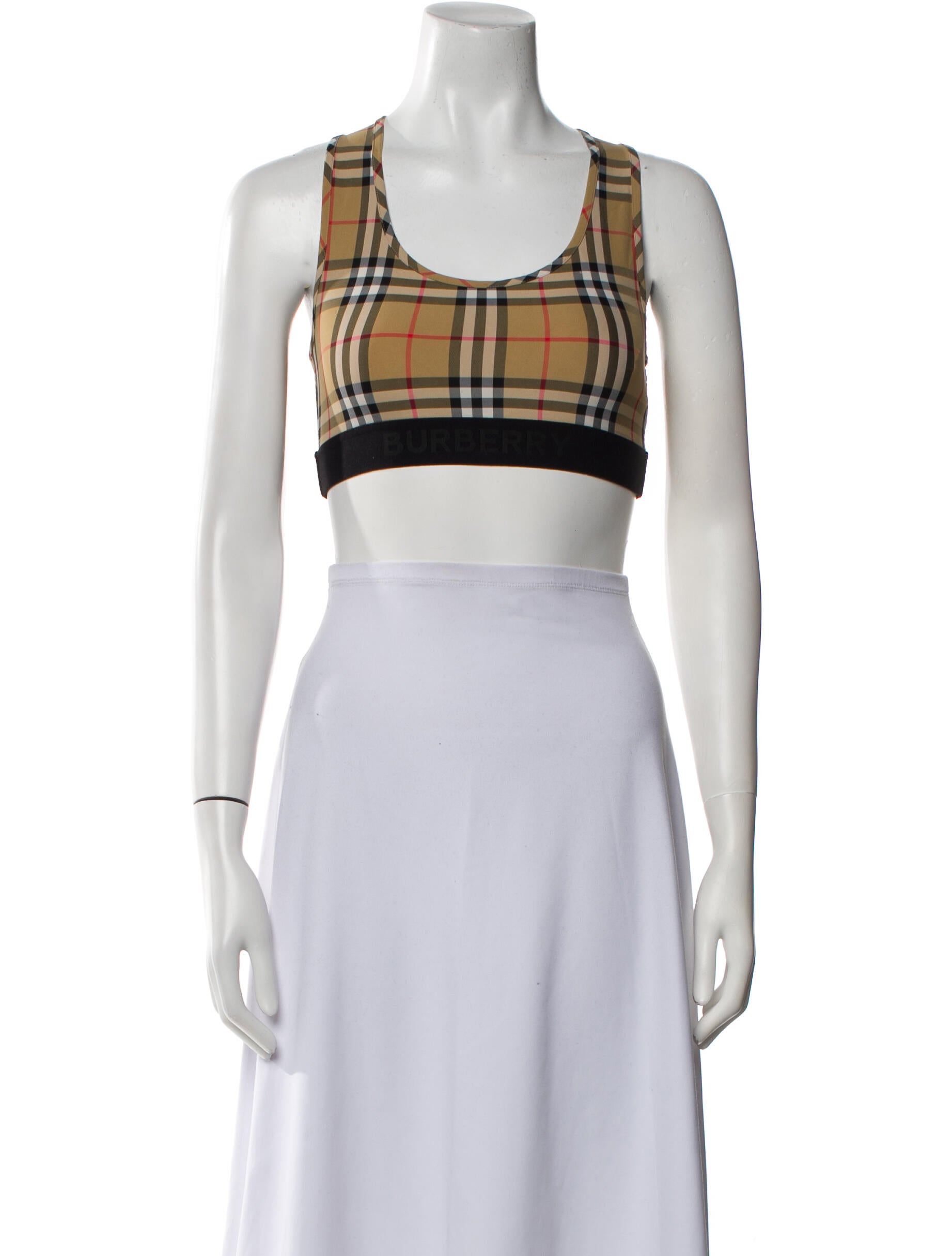 Burberry Nylon Plaid Print Crop Top